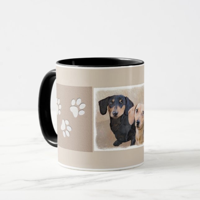 Caneca Pintura de Dachshund (Liso) - Arte Original de Cac (Frente Esquerda)