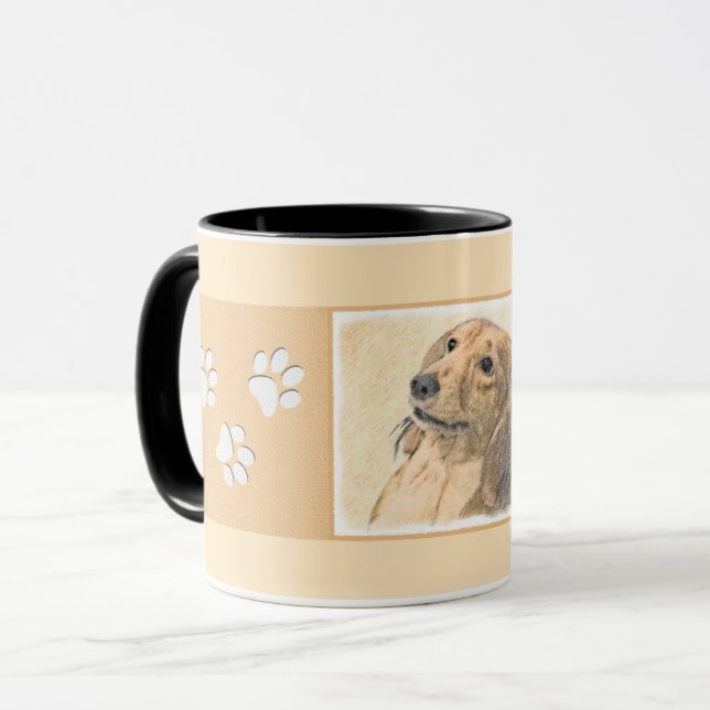 Caneca Pintura de Dachshund (Longhaired) - Arte de Cão Or (Frente Esquerda)