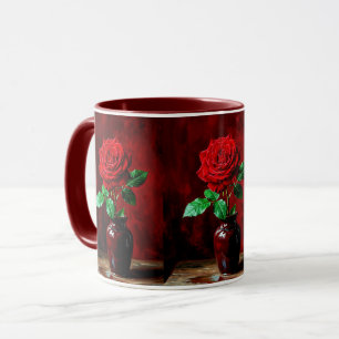 Caneca Pintura de Flor de Rosa Vermelha
