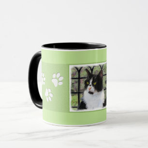 Caneca Pintura de Gato Tuxedo - Arte de Gato Original Cus