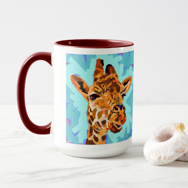 Caneca Pintura de Girafa - Presente para Amantes de Anima (Com Donut)