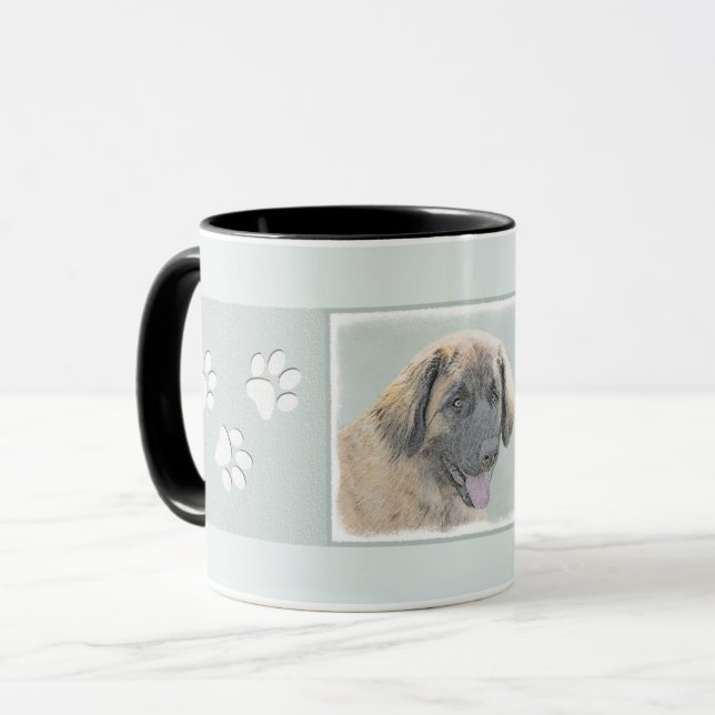 Caneca Pintura de Leonberger - Arte de Cachorro Original  (Frente Esquerda)