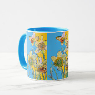 Caneca Pintura de Narciso Pintada à Mão Amarela floral D