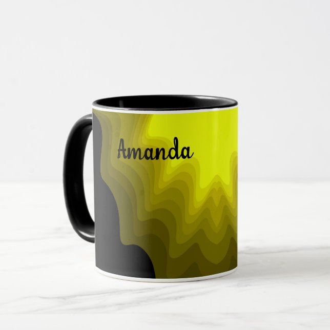 Caneca Pintura de padrão abstrato preto e amarelo (Frente Esquerda)