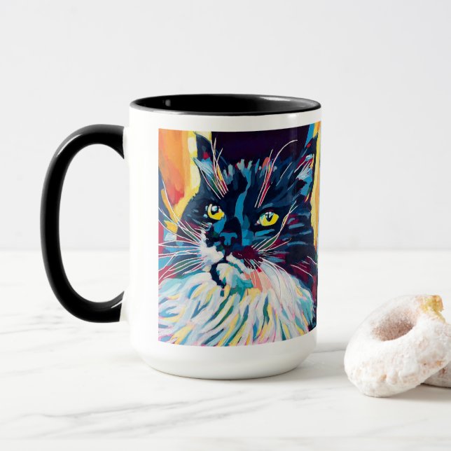 Caneca Pintura de Retrato de Gato Personalizado - Animal  (Com Donut)