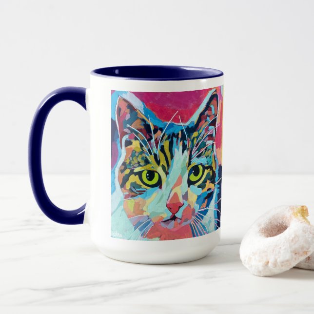 Caneca Pintura de Retrato de Gato Personalizado - Animal  (Com Donut)