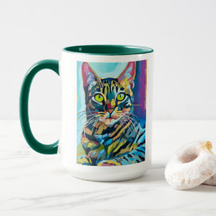 Caneca Pintura de Retrato de Gato Personalizado - Present