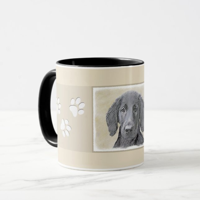 Caneca Pintura De Retriever Revestida Plana - Arte De Cão (Frente Esquerda)