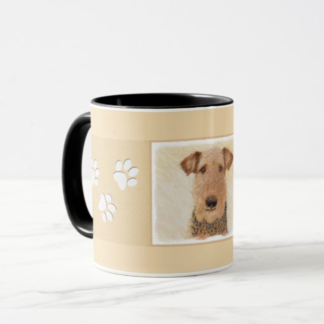 Caneca Pintura de Terrier Airedale - Arte original cômoda (Frente Esquerda)