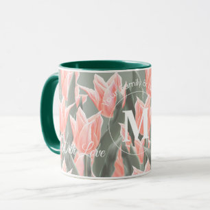 Caneca Pintura de Tulipas Monogramas Peach da Família El