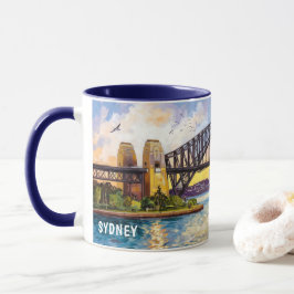Caneca Pintura em Aquarela da Ponte da Baía de Sydney