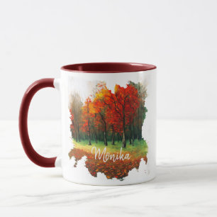 Caneca Pintura em Aquarela de Floresta de outono Legítima