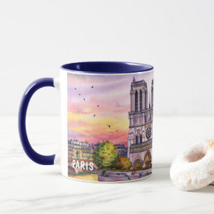 Caneca Pintura em Aquarela de Pontos Turísticos de Paris