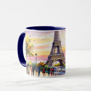 Caneca Pintura em Aquarela de Pontos Turísticos de Paris