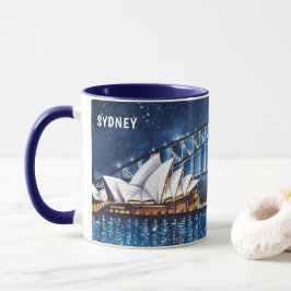 Caneca Pintura em Aquarela de Sydney à Noite Visão #1