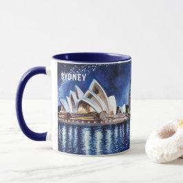 Caneca Pintura em Aquarela de Sydney Vistas Noturnas #3