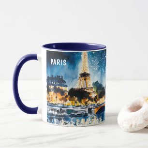 Caneca Pintura em Aquarela em Paris nas Noites #1