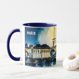 Caneca Pintura em Aquarela em Paris nas Noites #2