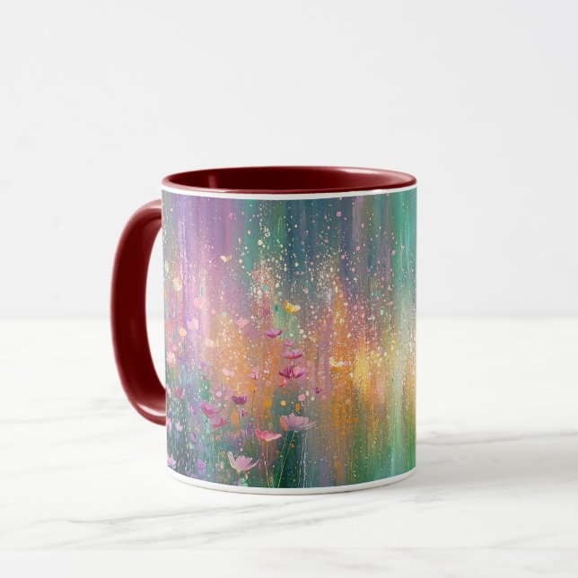 Caneca Pintura Floral Abstrata com Cores Vibrantes (Frente Esquerda)