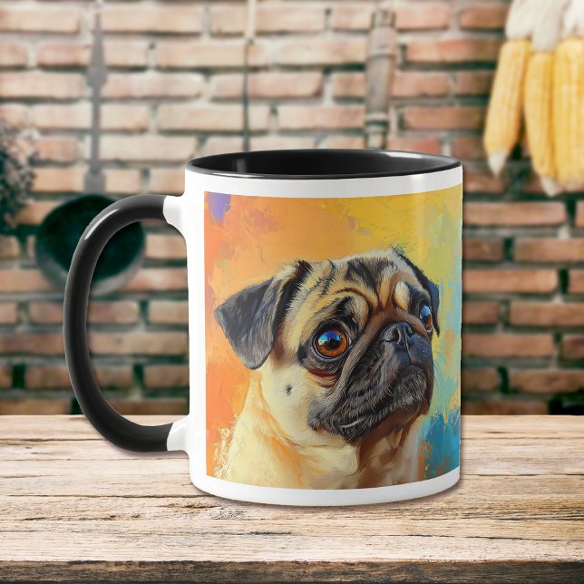 Caneca Pintura Impressionista Colorida Pug Dog (Criador carregado)