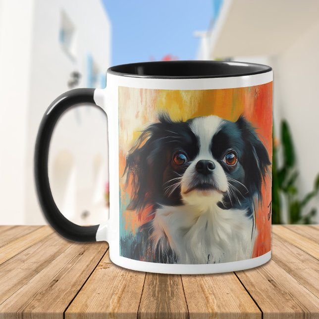 Caneca Pintura impressionista do cão japonês (Criador carregado)