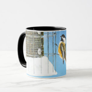 Caneca Pintura no alimentador - Arte de pássaro original