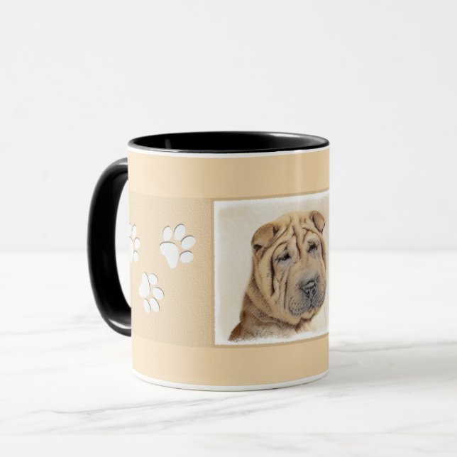 Caneca Pintura Shar Pei - Arte Cachorra Original (Frente Esquerda)