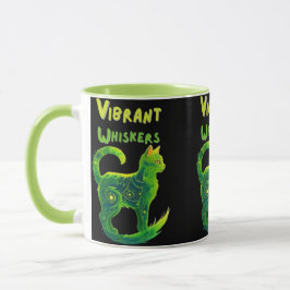 Caneca Pinturas Encantadas: Arte de Gato Verde Claro e Am