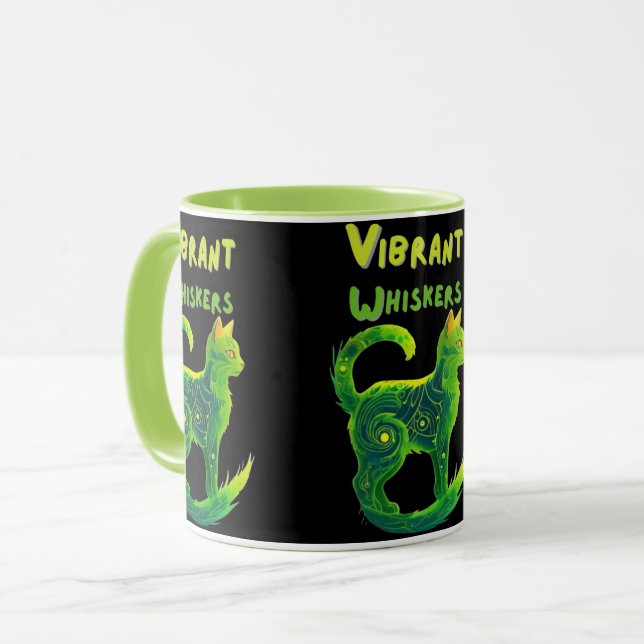Caneca Pinturas Encantadas: Arte de Gato Verde Claro e Am (Frente Esquerda)
