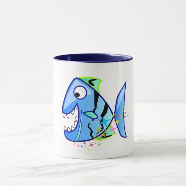 Caneca Piranha tropical azul com estrelas (Centro)