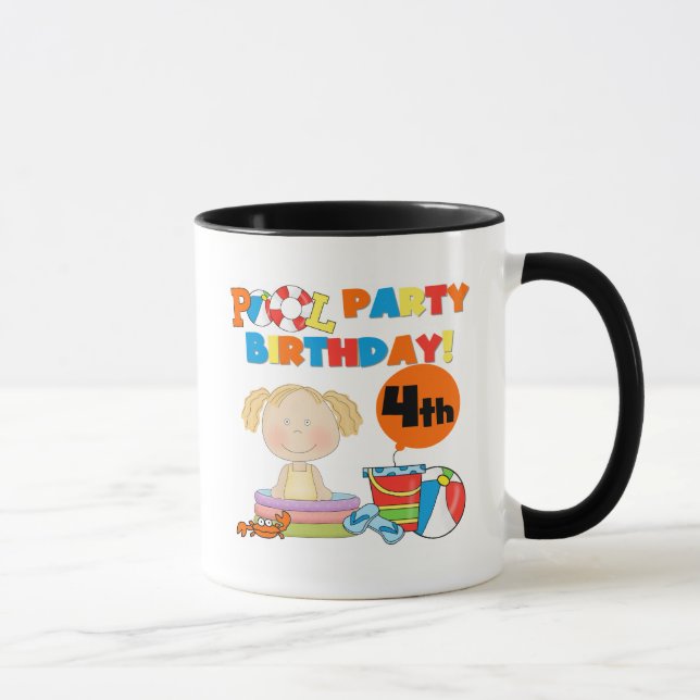 Caneca Piscina 4º aniversário Camisetas e presentes (Direita)