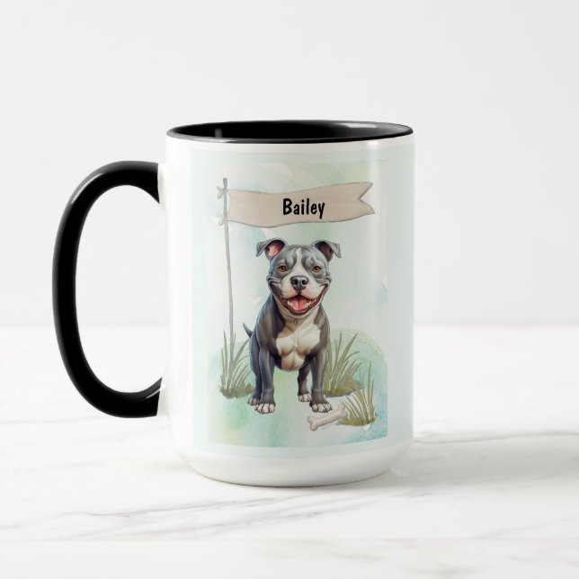 Caneca Pit Bull Terrier Watercolor Personalized Dog (Esquerda)