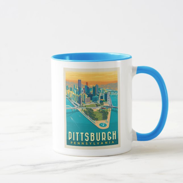 Caneca Pittsburgh, PA | Vista de Olho de Pássaro (Direita)