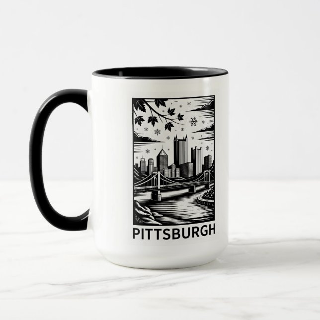 Caneca Pittsburgh Skyline Black & White Winter City (Esquerda)