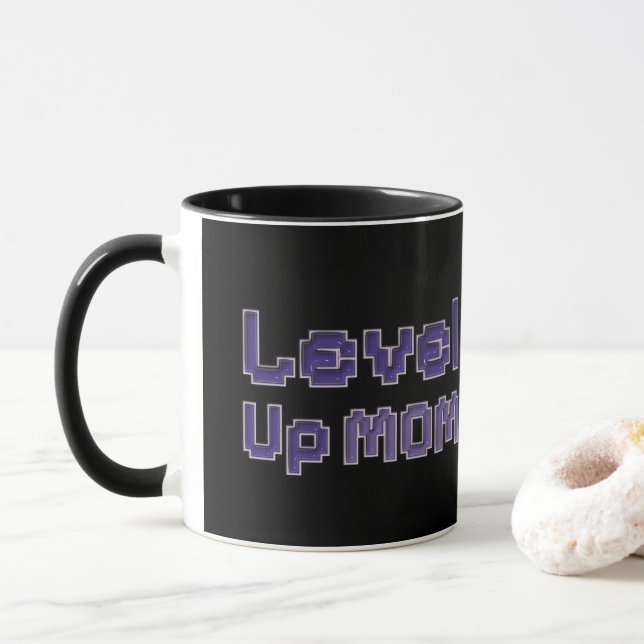 Caneca Pixel Level Up Mom Gamer Two-Tone Mug  (Com Donut)