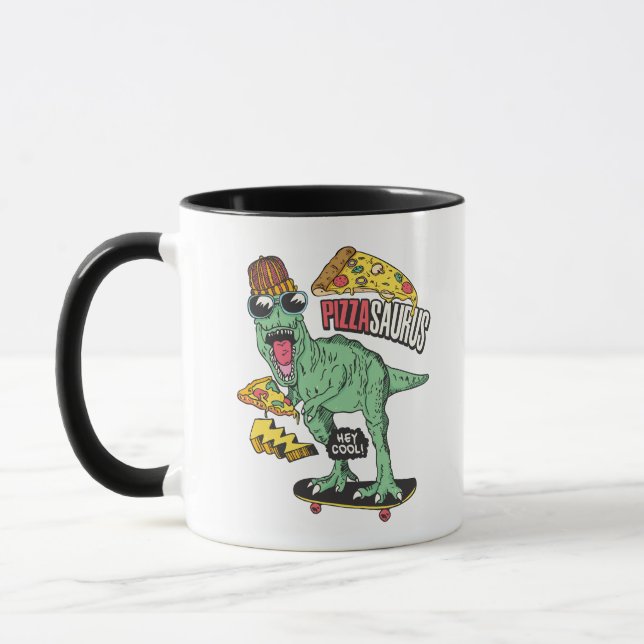 Caneca Pizzasaurus Cool Skater T-Rex Amante de Piz (Esquerda)