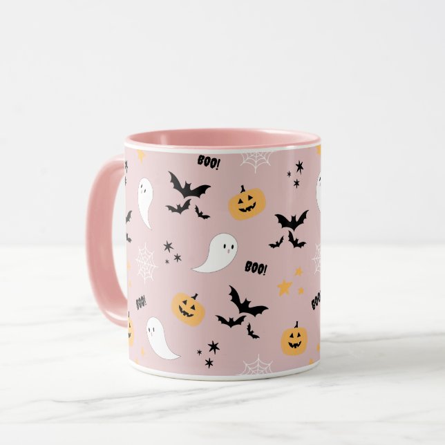 Caneca Placas Rosa Espelhadas e Bonitas de Halloween (Frente Esquerda)