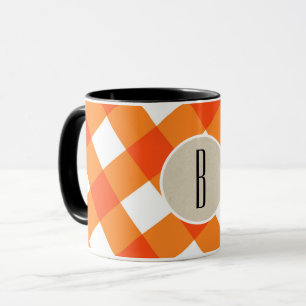Caneca Plaid Laranja Branco Kraft Rústico Monograma Inici