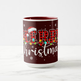 Caneca Plaid MERRY Letters with Santa Hat 