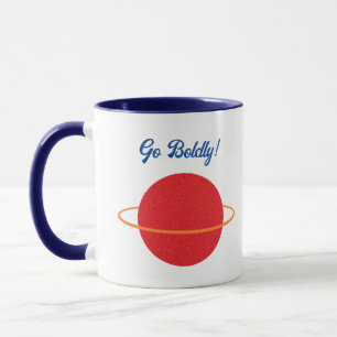 Caneca Planeta Retro Vermelho, Cartoon Espacial Sci-Fi Cl