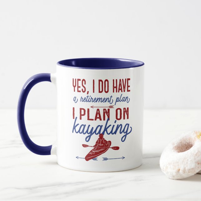 Caneca Plano de aposentadoria engraçado, vermelho e azul (Com Donut)