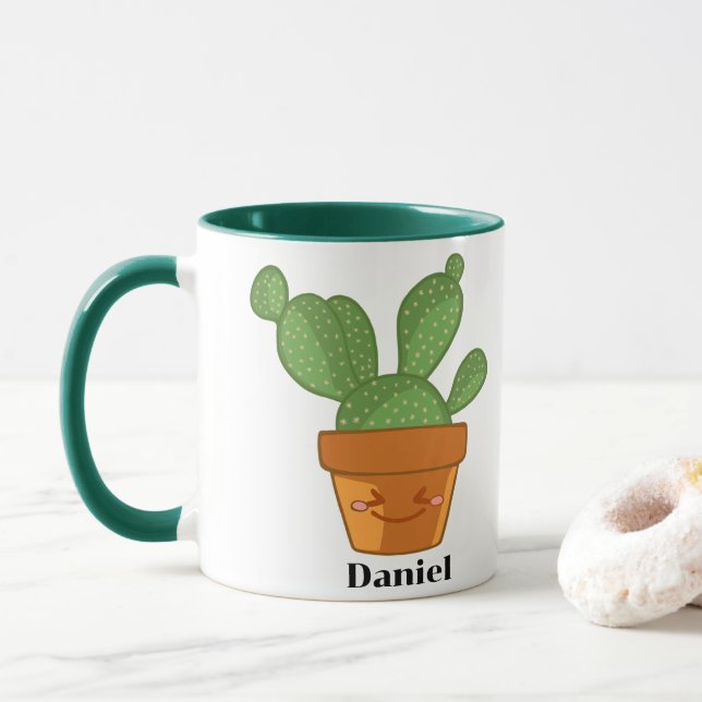 Caneca Planta De Flor De Cactus Suculta E Estética (Com Donut)