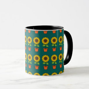 Caneca Planta de girassol de Kawaii em Pote