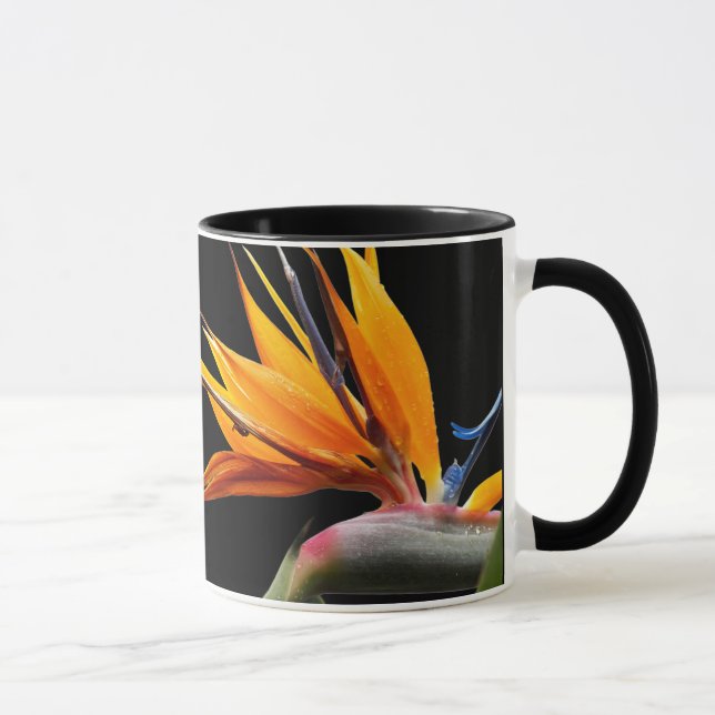 Caneca Planta Laranja do Paraíso dos Pássaros em Preto (Direita)