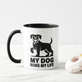 Caneca Playful Dog Outline "My Dog Runs My Life" Art