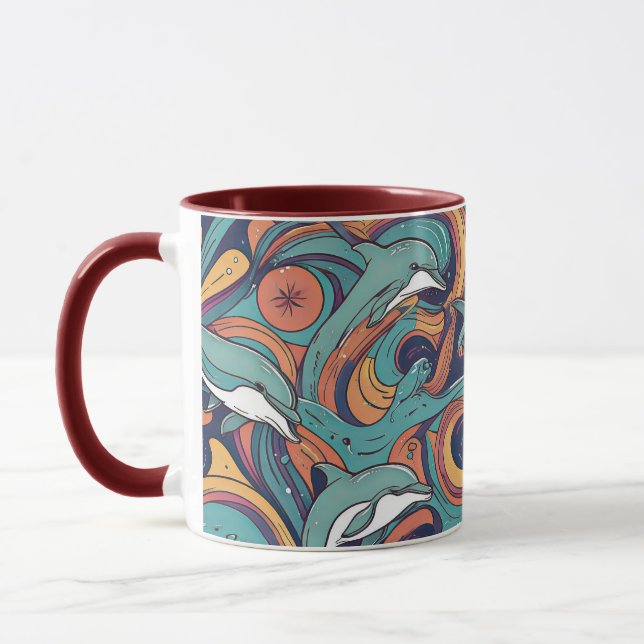Caneca Playful Dolphins Pattern - Design inspirado no oce (Esquerda)