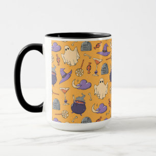 Caneca Playful Halloween Ghosts and Witches Patterno