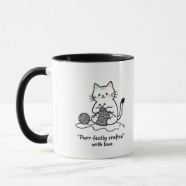 Caneca Playful Kitten Knitter Line Art Coffee Cup