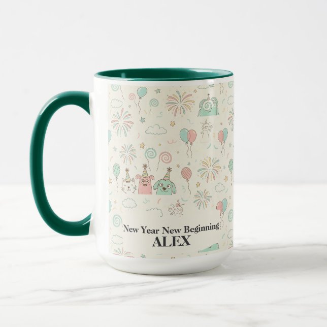 Caneca Playful New Year New Beginnings Custom Mug (Esquerda)