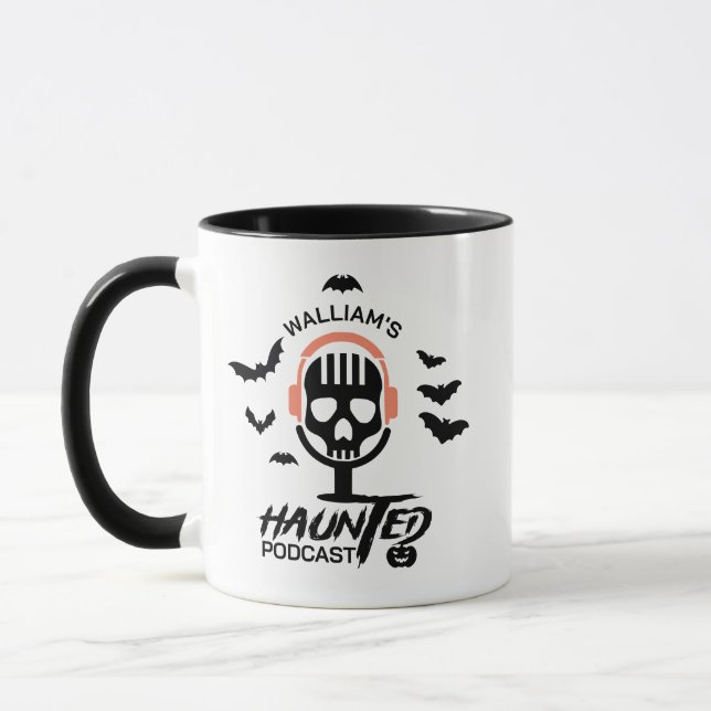 Caneca Podcast do Halloween Negro e Vermelho (Esquerda)